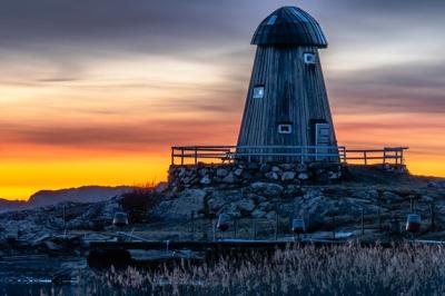 The Old Windmill in Lycke on the Swedish West Coast during a Stunning Sunset – Free Download