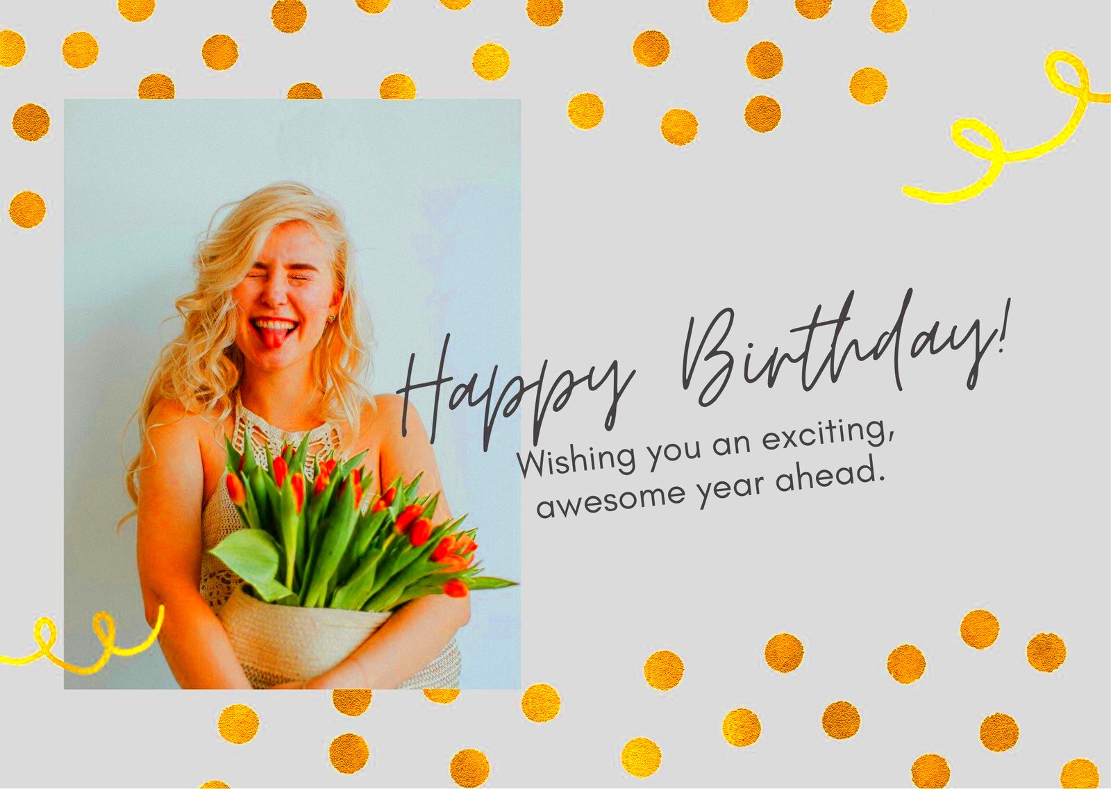 Glitter and Gold General Greeting Birthday Card Templates by Canva