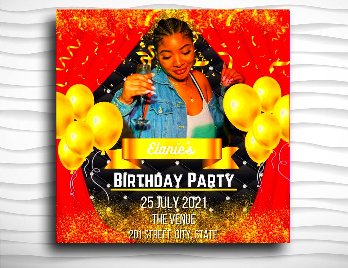 Editable Canva Birthday Party Flyer Birthday Bash Bday Etsy