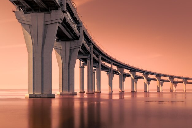 Long Modern Road Bridge Over Smooth Sea Water in Saint Petersburg, Russia – Free Stock Photo for Download