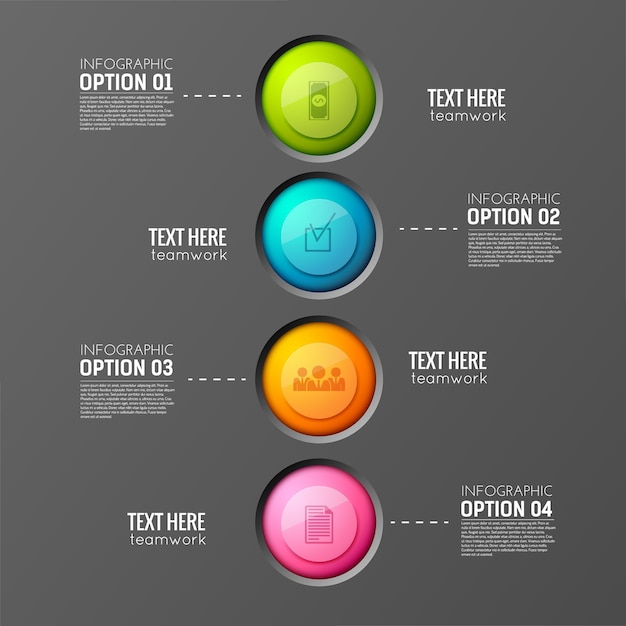 Business Infographic Concept with Four Round Buttons and Pictogram Silhouettes – Free Download