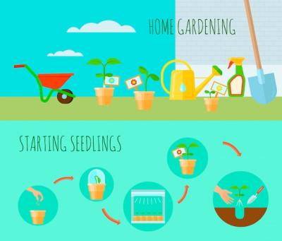 Home Gardening Symbols: Seedling Horizontal Banners Set – Free Download