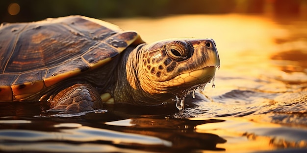 A Tortoise at the Water’s Edge Bathed in Evening Light – Free Stock Photo for Download