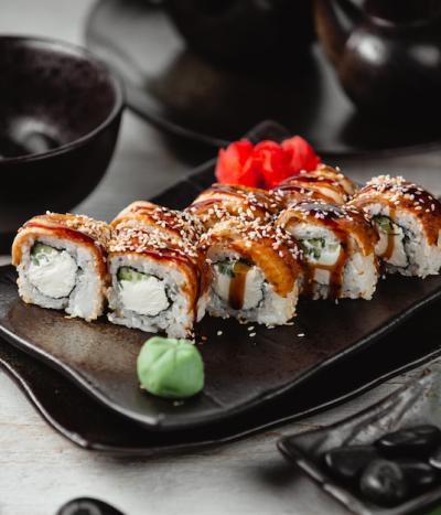 Fried Sushi with Fish, Rice, Ginger, and Wasabi – Free Download