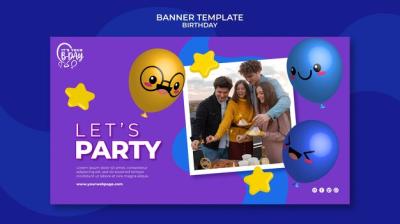 Funny Balloons Birthday Party Horizontal Banner – Free Download