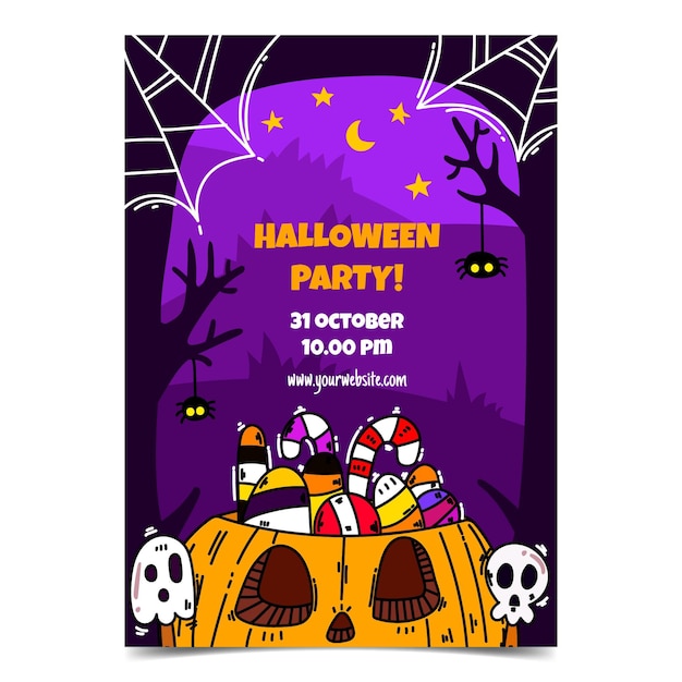 Hand Drawn Halloween Party Vertical Flyer Template – Free to Download