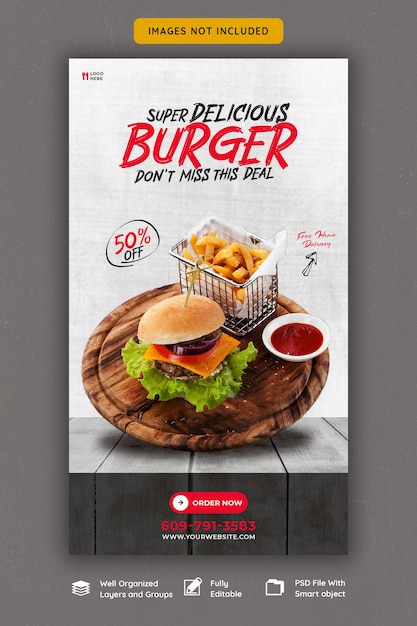 Delicious Burger and Food Menu Instagram and Facebook Story Template – Free Download