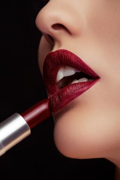 Close-Up Photo of Red Lipstick Application on Black Background – Free Download