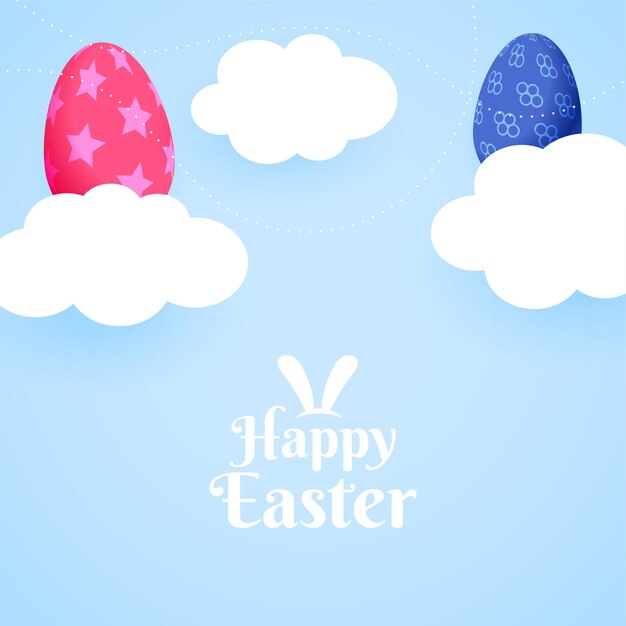 Happy Easter Card with Clouds and Eggs – Free Download