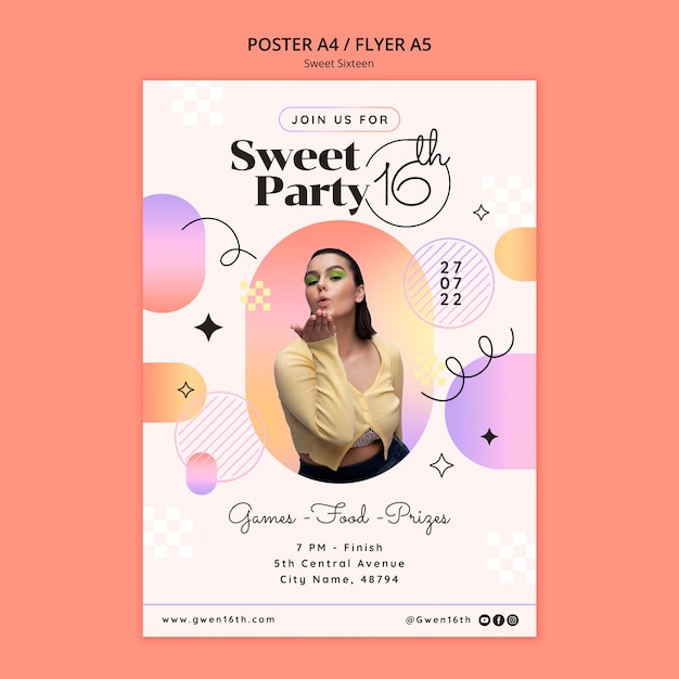 Gradient Sweet Sixteen Poster Design – Free Download