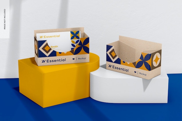 Cardboard Business Card Holders Mockup, Side View – Free Download