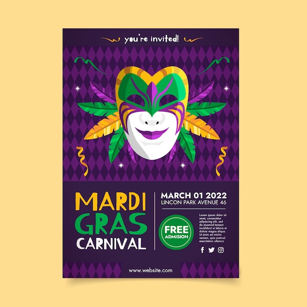 Flat Mardi Gras Vertical Flyer Template – Free Download