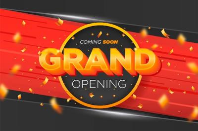 Elegant Grand Opening Banner with Golden Confetti – Free Download