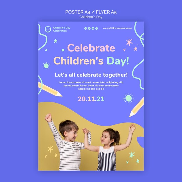 Colorful Vertical Print Template for Children’s Day – Free Download