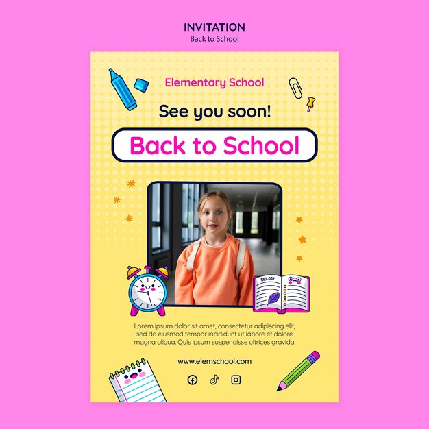 Hand Drawn Back to School Invitation Template – Free Download