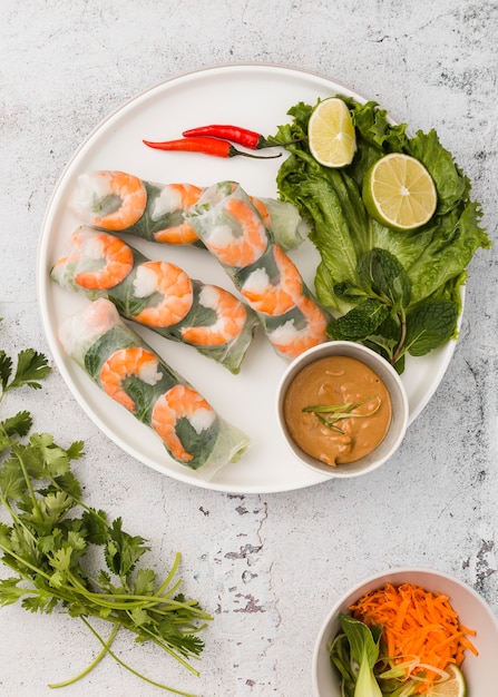 Shrimp Rolls with Sauce and Lime – Free Stock Photo, Download Free