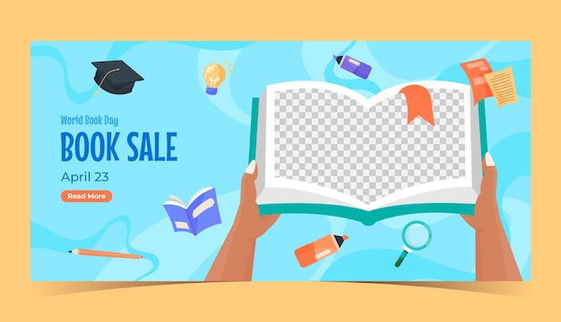 Flat Horizontal Banner Template for World Book Day Celebration – Free Download