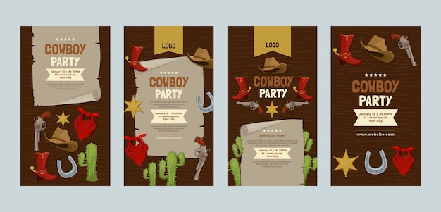 Flat Cowboy Party Instagram Stories Collection – Free Download