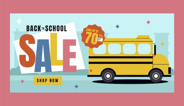 Back to School Sale Horizontal Banner Template Featuring a Bus – Free Download