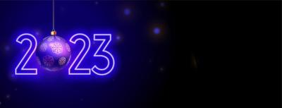 New Year Purple Banner with Christmas Ball in Neon Style – Free Download