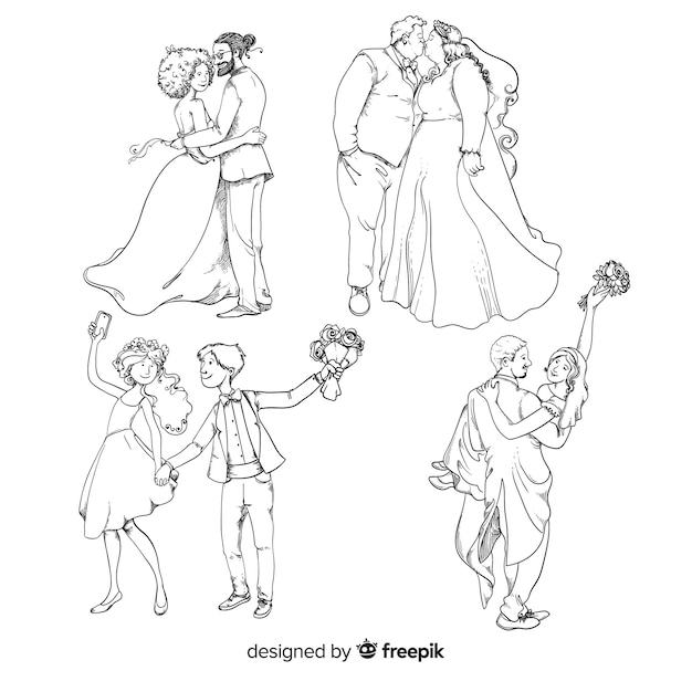 Hand Drawn Wedding Couple Collection – Free Download