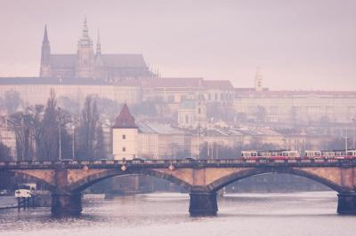 Abstract Retro Prague Tram on a Bridge – Free Download