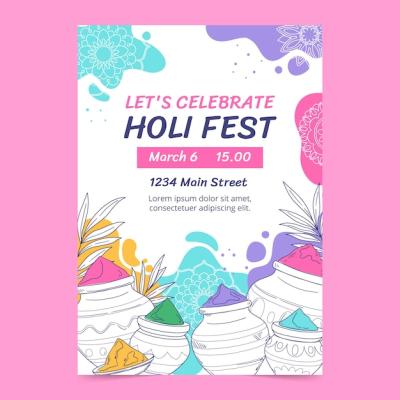 Hand Drawn Holi Festival Celebration Vertical Poster Template – Free to Download