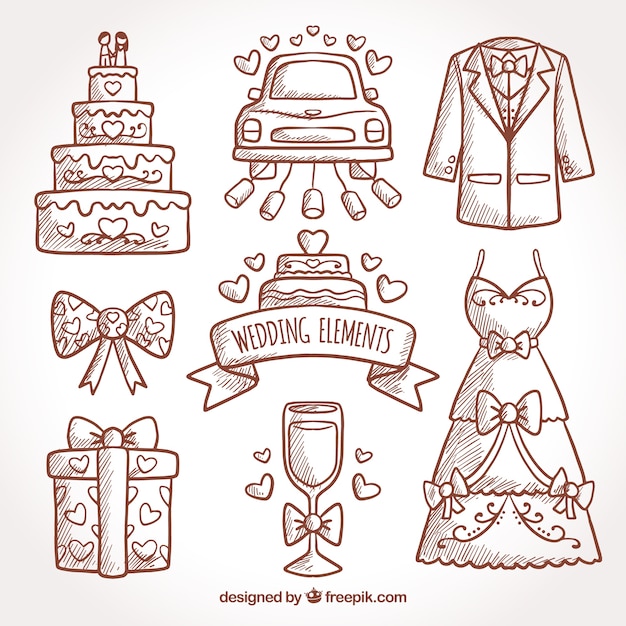 Hand-Drawn Decorative Elements for Weddings – Free Download