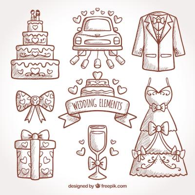 Hand-Drawn Decorative Elements for Weddings – Free Download