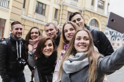 Friends Taking Selfie on Town Street – Free Download, Download Free Stock Photo