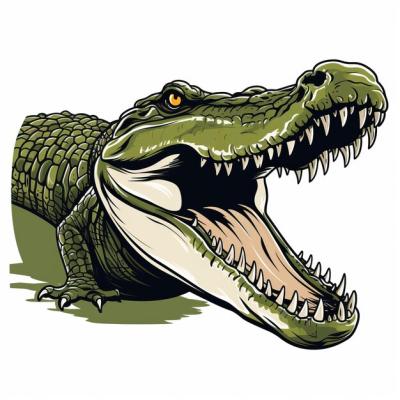 Realistic Green Crocodile Illustration with Lively Facial Expressions – Free Download