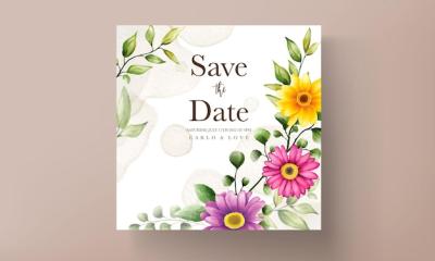 Beautiful Hand-Drawn Watercolor Flower Wedding Invitation Card – Free Download