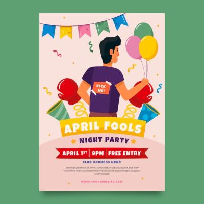 Flat April Fools Day Vertical Flyer Template – Free Download