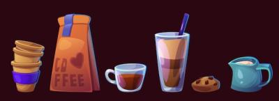 Coffee Set Isolated on Black Background – Free Download