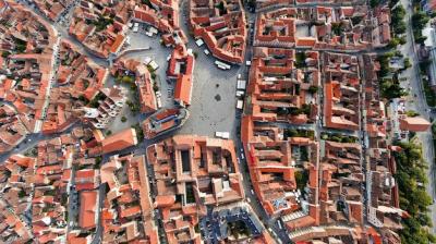 Aerial Drone View of the Historic Centre of Sibiu, Romania – Free Download