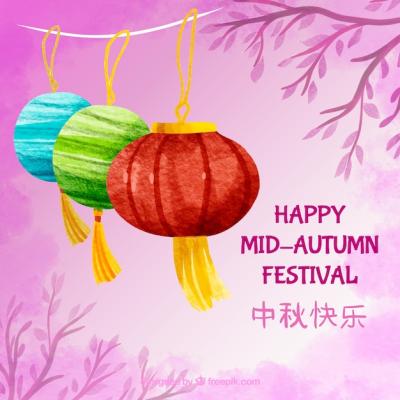 Three Lanterns in a Pink Scene for Mid Autumn Festival – Free Download