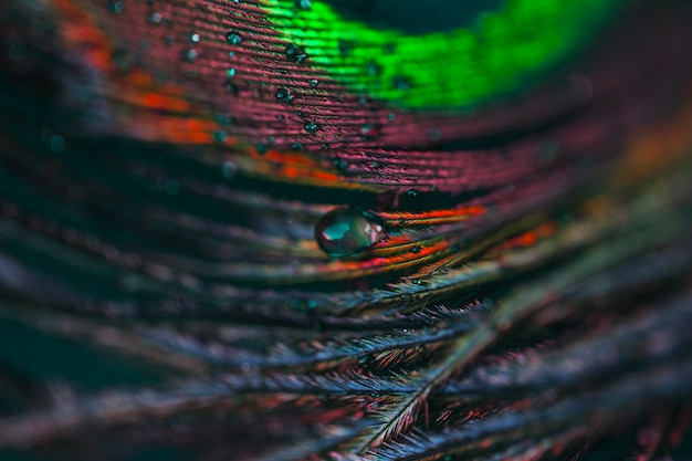 Abstract Macro Photography of Water Droplets on Exotic Peacock Feather – Free Download