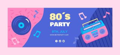 Flat 80s Party Social Media Cover Template – Free Download