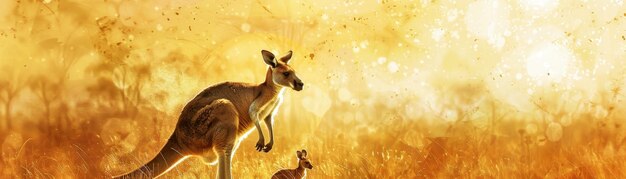 A Scenic View of Kangaroos in the Golden Australian Outback at Sunset â Free Download