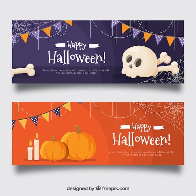 Halloween Celebration Banners Featuring Bones and Pumpkins – Free Download