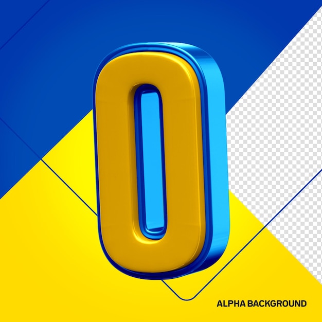 3D Blue Yellow Alphabet with Number 0 – Free to Download