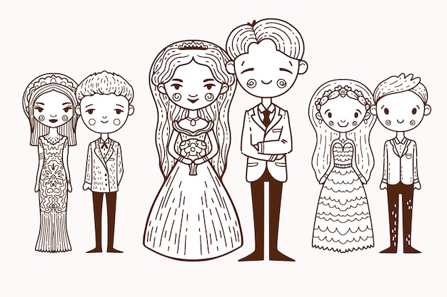 Hand Drawn Wedding Couples Concept – Free to Download