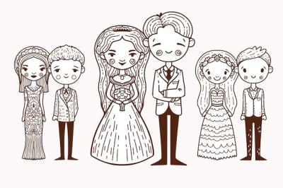 Hand Drawn Wedding Couples Concept – Free to Download