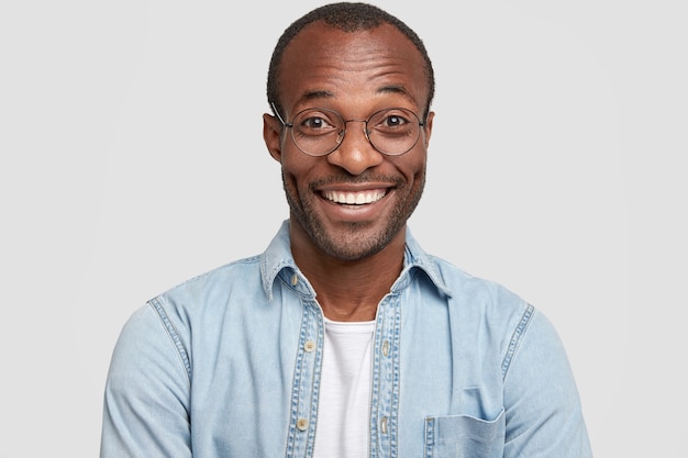 African-American Man in Round Glasses and Denim Shirt – Free to Download