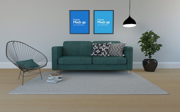 Interior Modern Living Room Mockup with Sofa Chair and Frames – Free Download