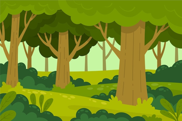 Hand Drawn Flat Design Forest Landscape – Free Download