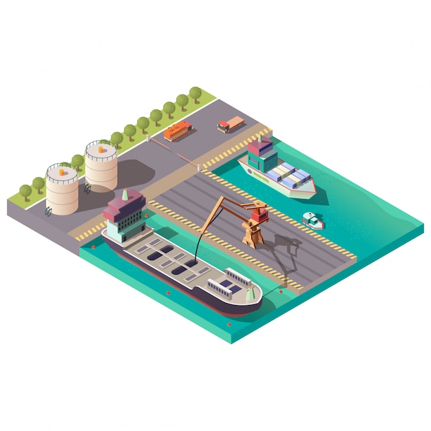 Isometric Port Illustration for Petroleum Delivery – Free Download