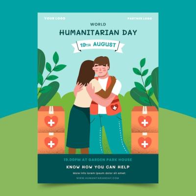 Hand Drawn Flat Poster for World Humanitarian Day – Free Download