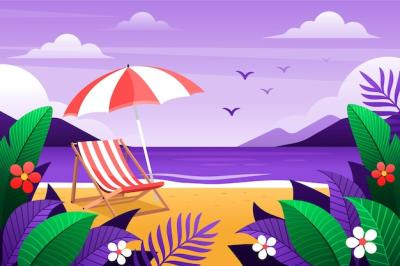 Zoom Background of Beach with Tropical Leaves – Free Download