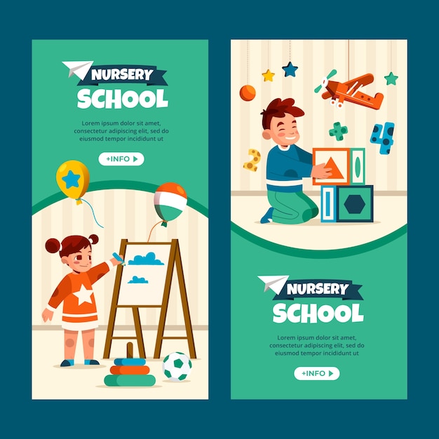 Vertical Banners for Flat Nursery School Design – Free Download